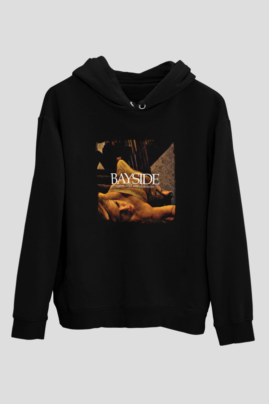 Bayside Baskılı Unisex Siyah Hoodie