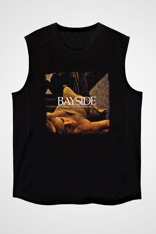 Bayside Baskılı Unisex Siyah Kolsuz Tişört
