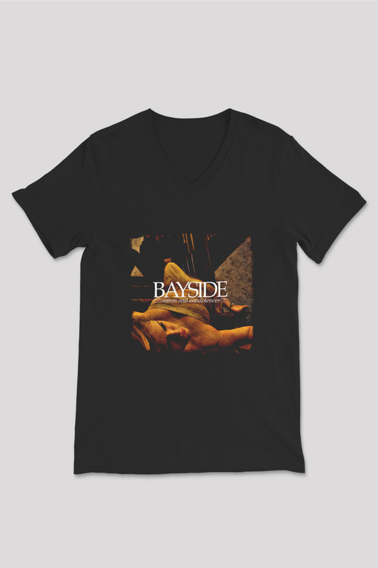 Bayside Baskılı Unisex Siyah V Yaka Tişört