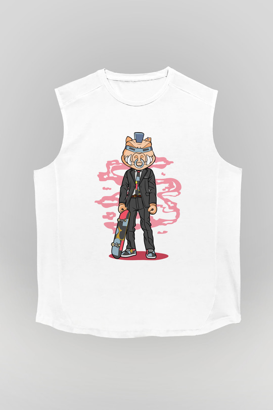 Bebop Skateboard Baskılı Unisex Beyaz Kolsuz Tişört