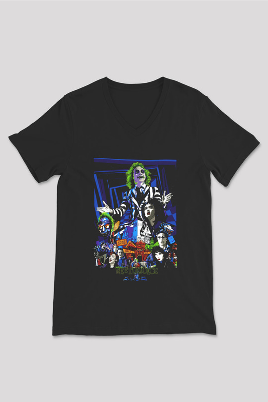 Beetlejuice Beterböcek Siyah Unisex V Yaka Tişört
