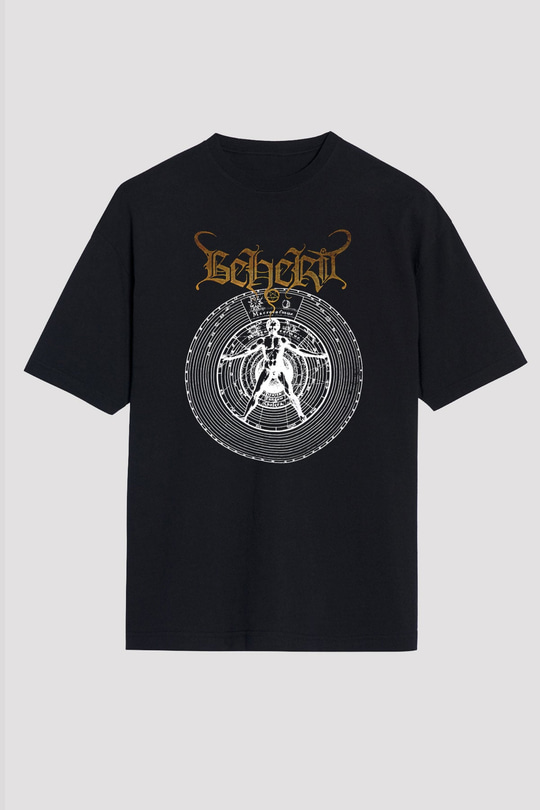 Beherit Baskılı Unisex Siyah Oversize Tişört - Tshirt