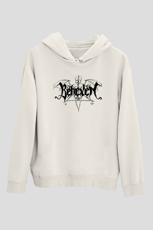 Behexen Baskılı Beyaz Unisex Kapüşonlu Sweatshirt
