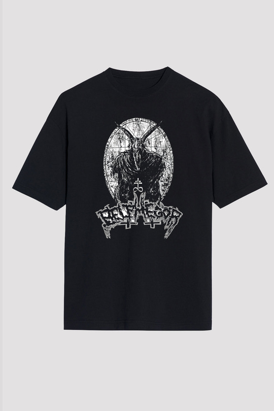 Belphegor Baskılı Unisex Siyah Oversize Tişört - Tshirt