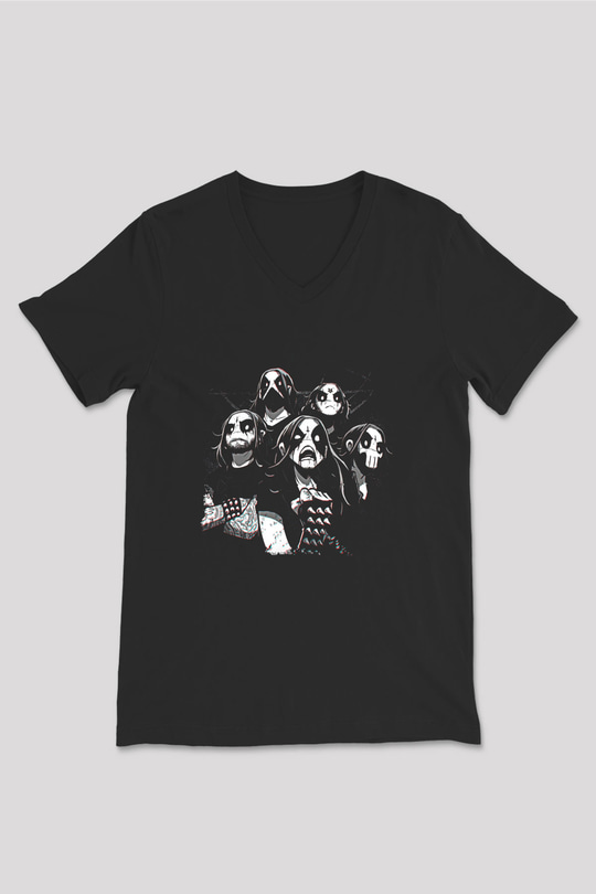Belzebubs Baskılı Unisex Siyah V Yaka Tişört - Tshirt