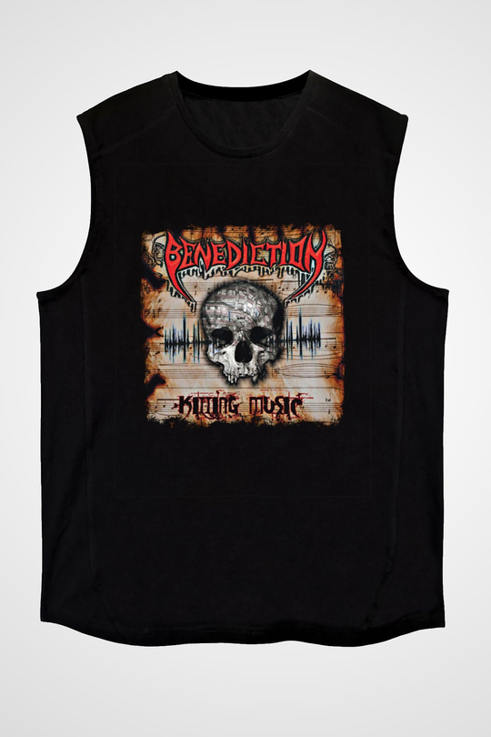 Benediction Baskılı Unisex Siyah Kolsuz Tişört