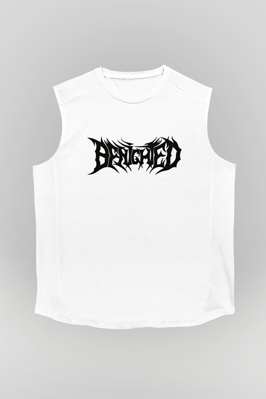 Benighted Baskılı Beyaz Unisex Kolsuz Tişört - Tshirt
