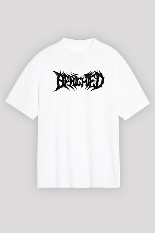 Benighted Baskılı Beyaz Unisex Oversize Tişört - Tshirt
