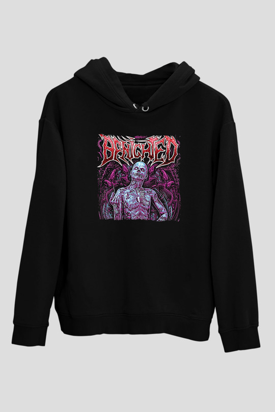 Benighted Baskılı Unisex Siyah Kapüşonlu Sweatshirt