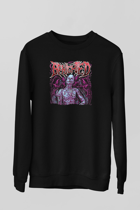 Benighted Baskılı Unisex Siyah Sweatshirt