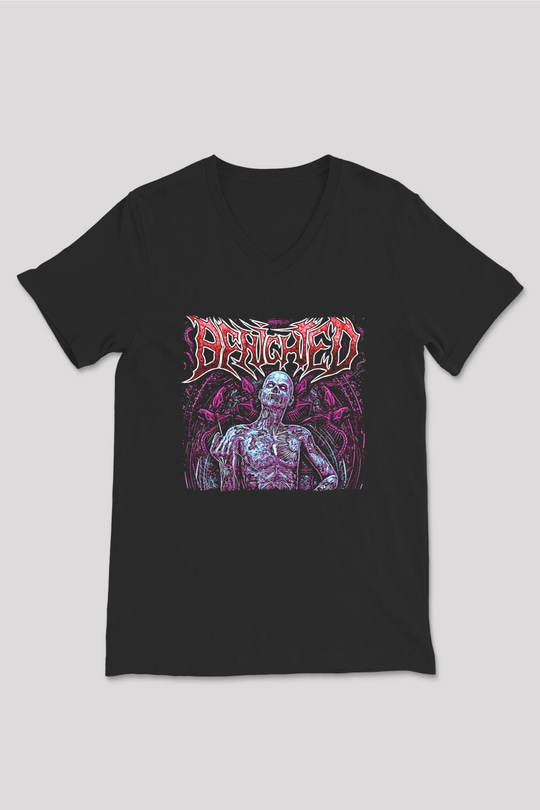 Benighted Baskılı Unisex Siyah V Yaka Tişört - Tshirt