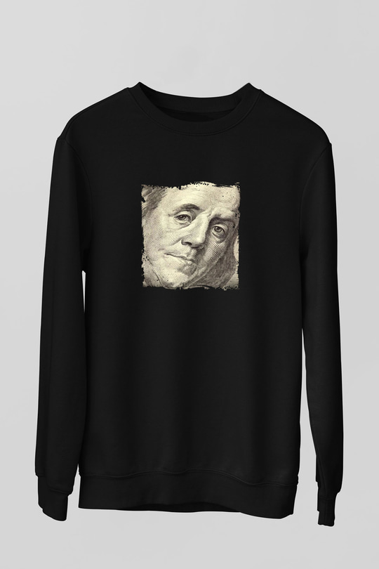 Benjamin Franklin Baskılı Unisex Siyah Sweatshirt