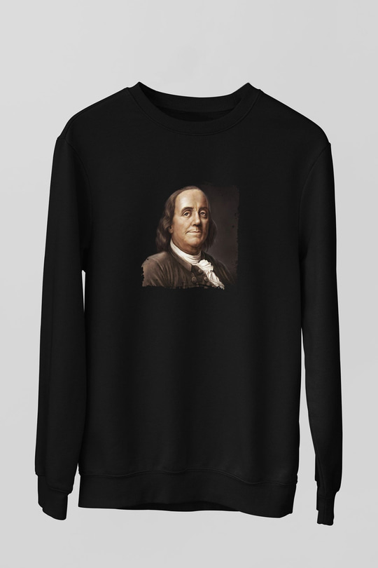 Benjamin Franklin Baskılı Unisex Siyah Sweatshirt
