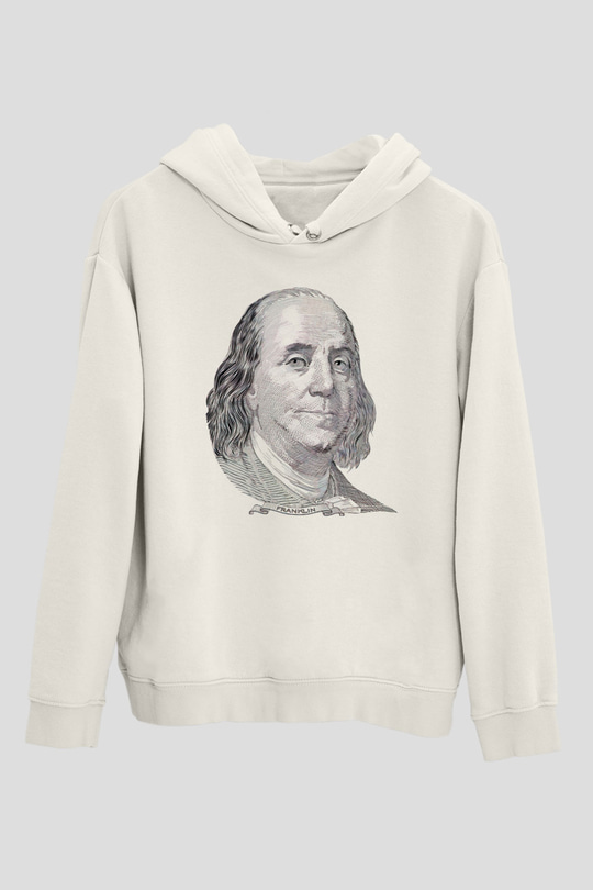 Benjamin Franklin Beyaz Unisex Kapüşonlu Sweatshirt