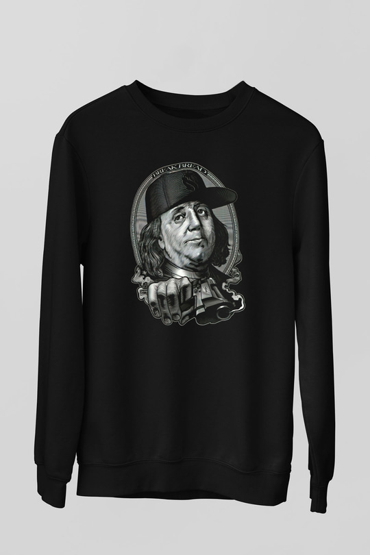 Benjamin Franklin Siyah Unisex Sweatshirt
