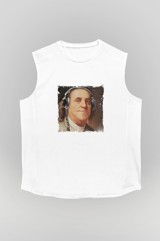 Benjamin Franklin Unisex Baskılı Beyaz Kolsuz Tişört