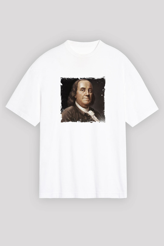 Benjamin Franklin Unisex Baskılı Beyaz Tişört