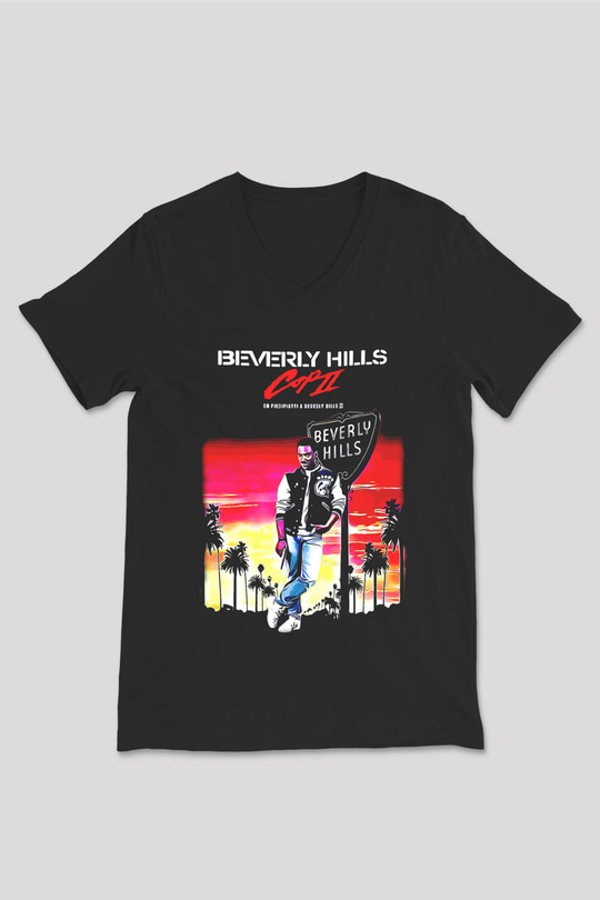 Beverly Hills Cop Siyah Unisex  V Yaka Tişört