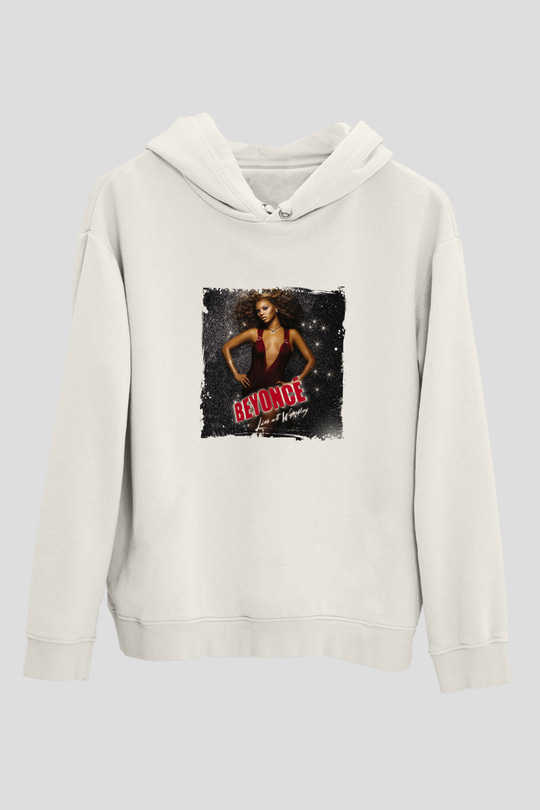 Beyonce Baskılı Unisex Beyaz Kapüşonlu Sweatshirt