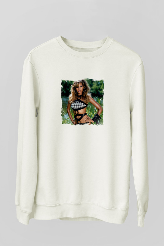 Beyonce Baskılı Unisex Beyaz Sweatshirt