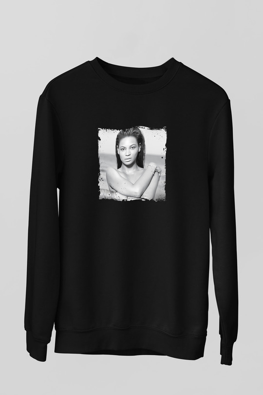 Beyonce Baskılı Unisex Siyah Sweatshirt
