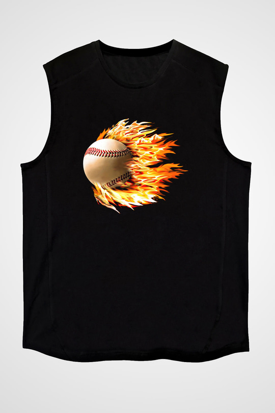 Beyzbol - Baseball Baskılı Unisex Siyah Kolsuz Tişört