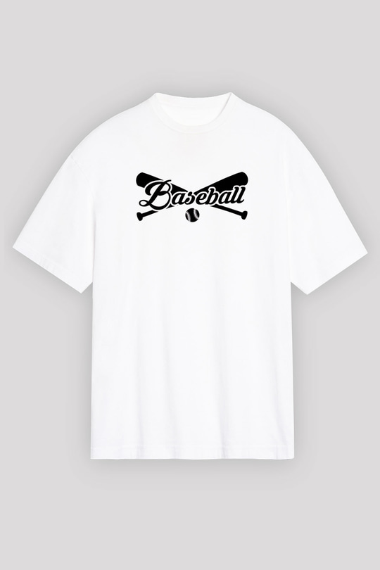 Beyzbol Baskılı Unisex Beyaz Oversize Tişört - Tshirt