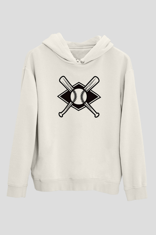 Beyzbol Baskılı Unisex Ekru Hoodie