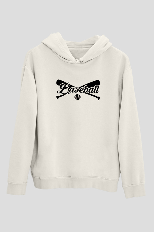 Beyzbol Baskılı Unisex Ekru Hoodie