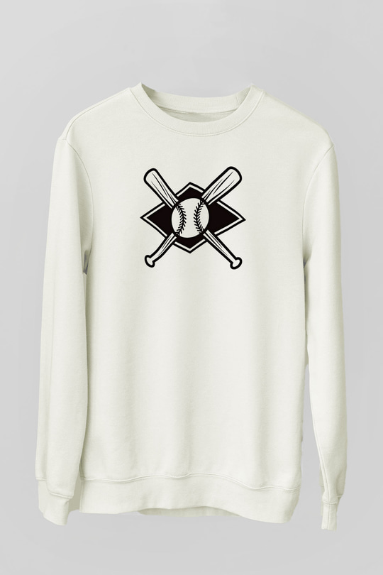 Beyzbol Baskılı Unisex Ekru Sweatshirt