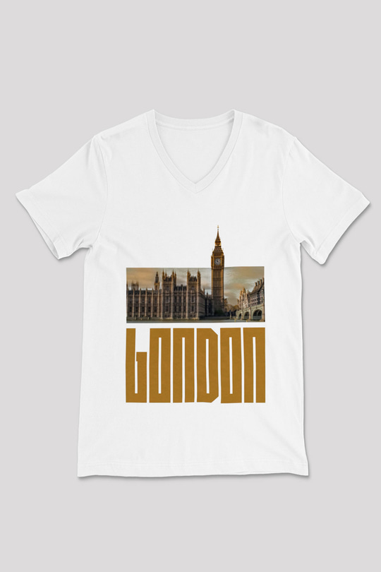 Big Ben Beyaz Unisex V Yaka Tişört