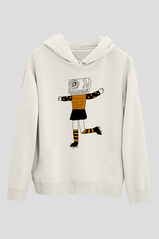 Bikini Kill Baskılı Beyaz Unisex Kapüşonlu Sweatshirt