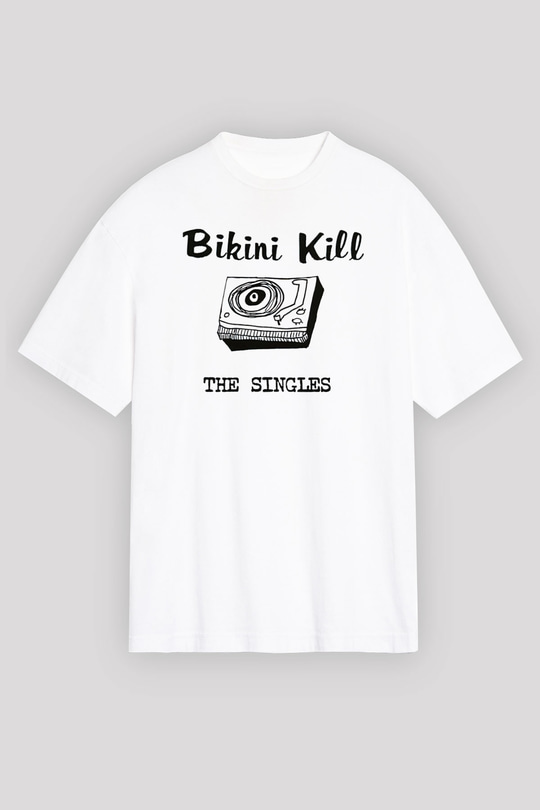 Bikini Kill Baskılı Beyaz Unisex Oversize Tişört - Tshirt
