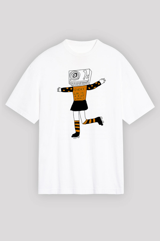 Bikini Kill Baskılı Beyaz Unisex Oversize Tişört - Tshirt