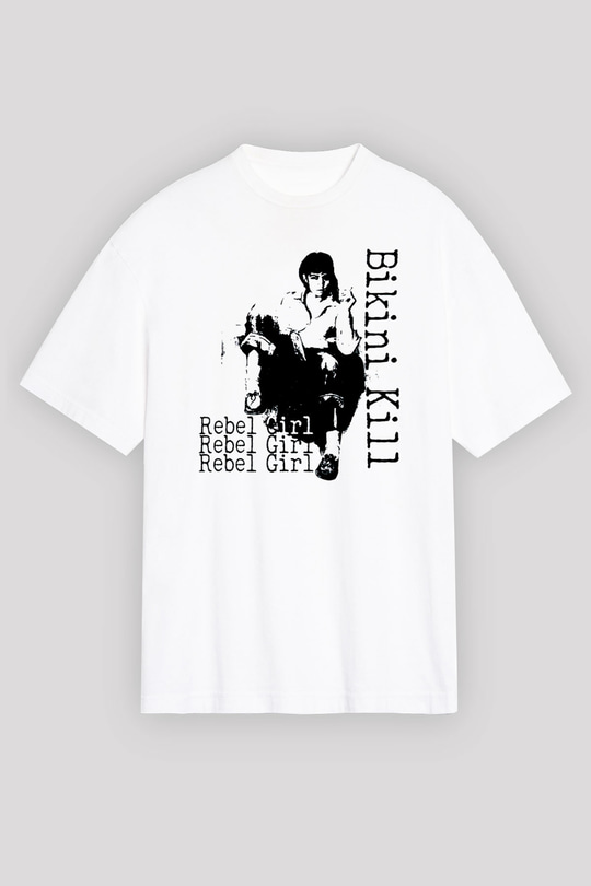 Bikini Kill Baskılı Beyaz Unisex Oversize Tişört - Tshirt