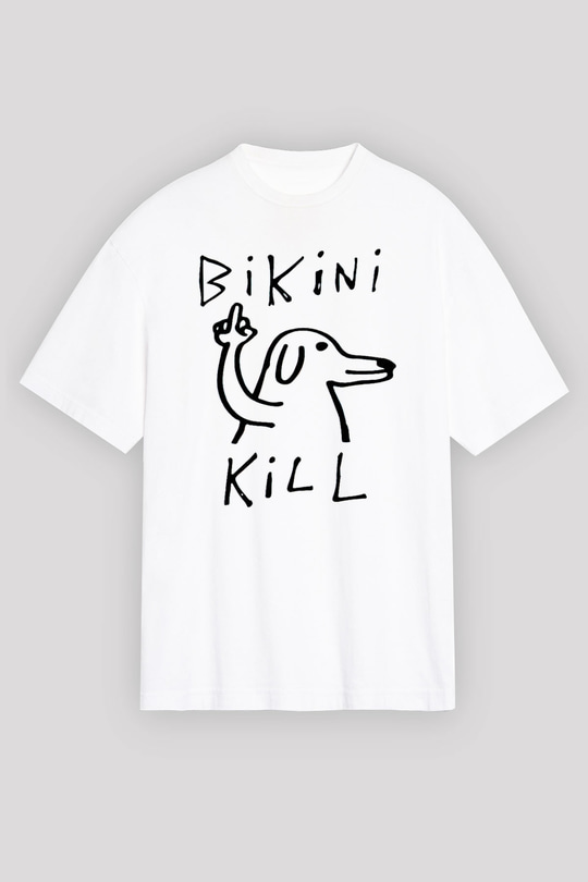 Bikini Kill Baskılı Beyaz Unisex Oversize Tişört - Tshirt