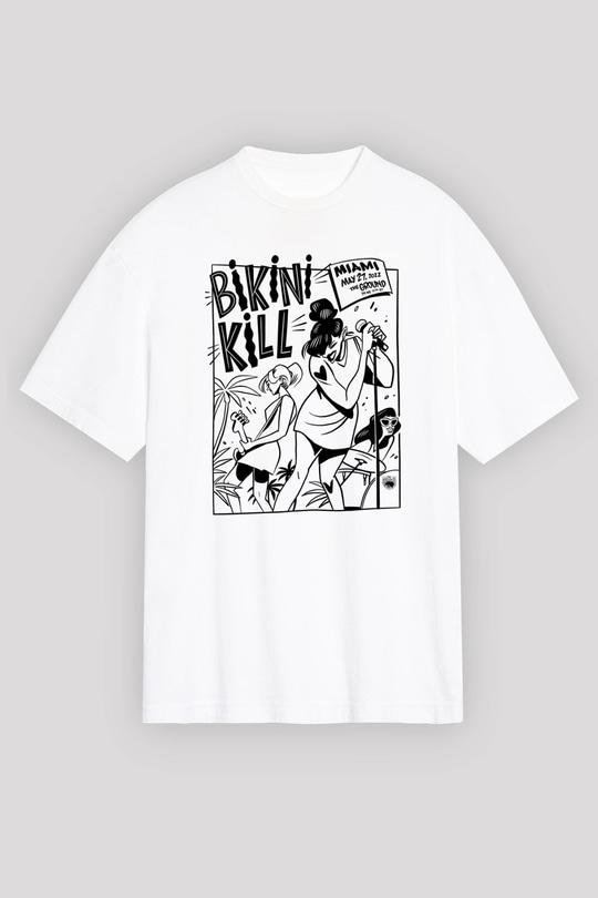 Bikini Kill Baskılı Beyaz Unisex Oversize Tişört - Tshirt