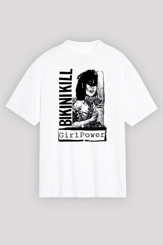 Bikini Kill Baskılı Beyaz Unisex Oversize Tişört - Tshirt