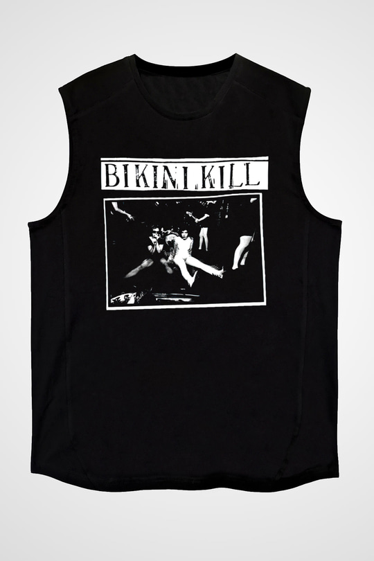 Bikini Kill Baskılı Unisex Siyah Kolsuz Tişört - Tshirt