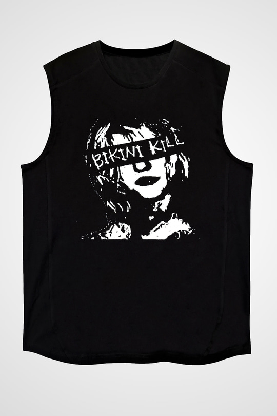 Bikini Kill Baskılı Unisex Siyah Kolsuz Tişört - Tshirt