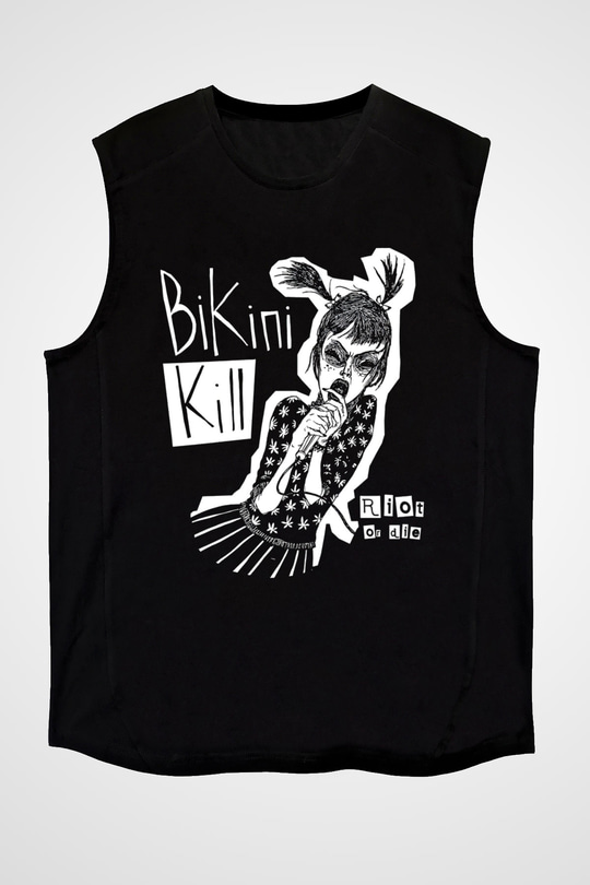 Bikini Kill Baskılı Unisex Siyah Kolsuz Tişört - Tshirt