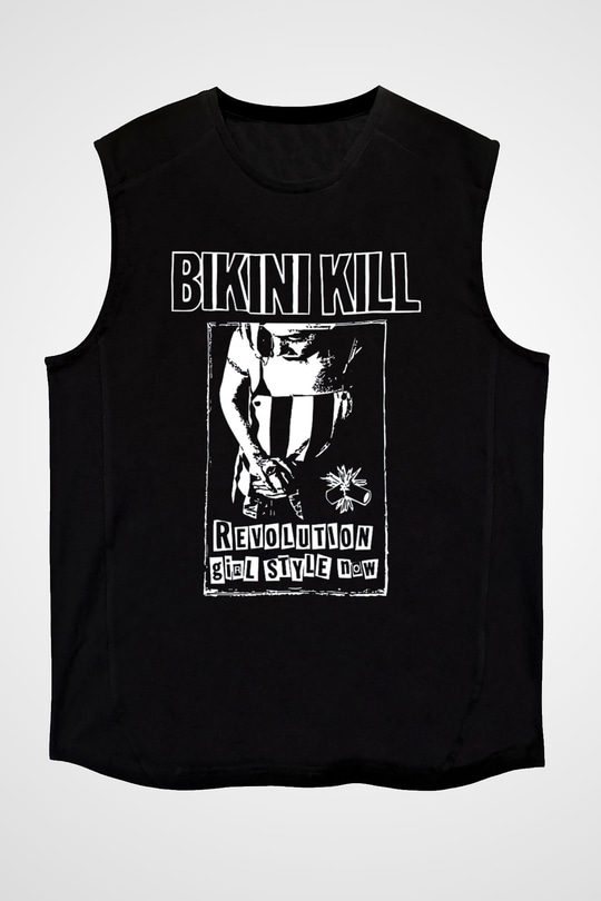 Bikini Kill Baskılı Unisex Siyah Kolsuz Tişört - Tshirt