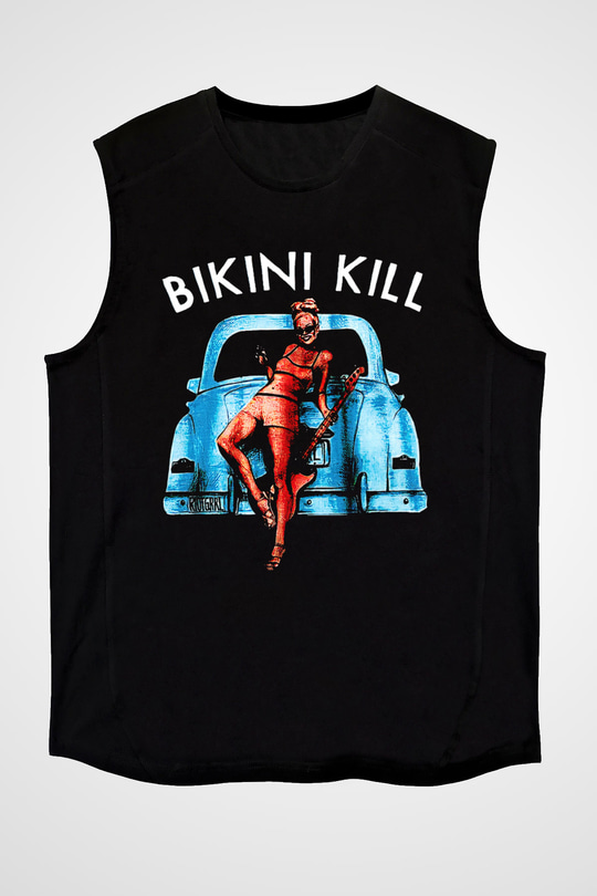 Bikini Kill Baskılı Unisex Siyah Kolsuz Tişört - Tshirt