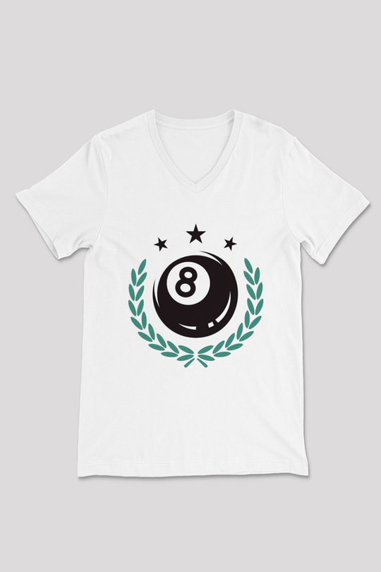 Bilardo Beyaz Unisex V Yaka Tişört