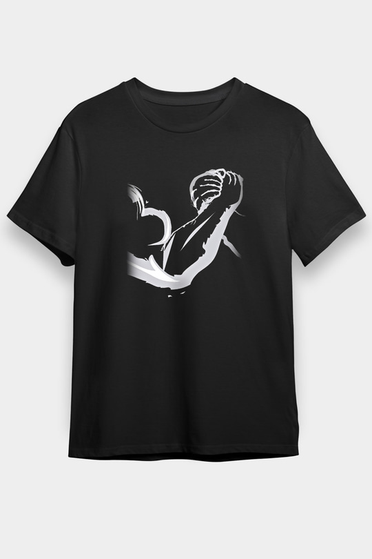 Bilek Güreşi - Arm Wrestling Baskılı Unisex Siyah Tişört - Tshirt