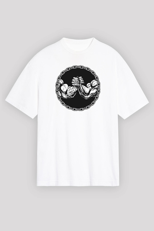 Bilek Güreşi Baskılı Unisex Beyaz Oversize Tişört - Tshirt