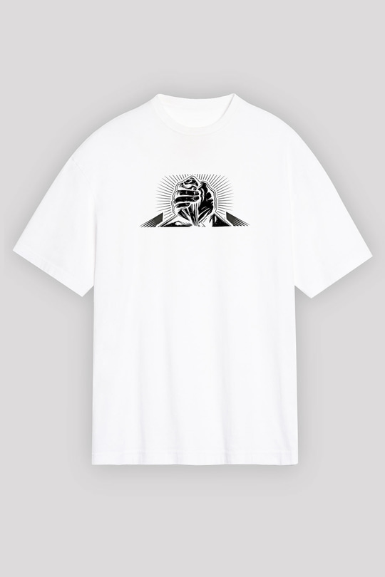 Bilek Güreşi Baskılı Unisex Beyaz Oversize Tişört - Tshirt