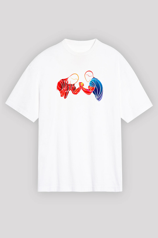 Bilek Güreşi Baskılı Unisex Beyaz Oversize Tişört - Tshirt