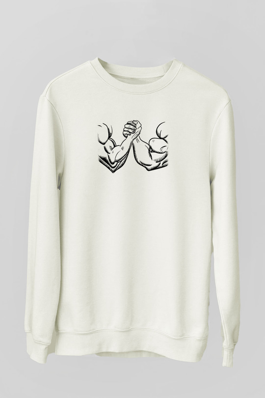 Bilek Güreşi Baskılı Unisex Ekru Sweatshirt
