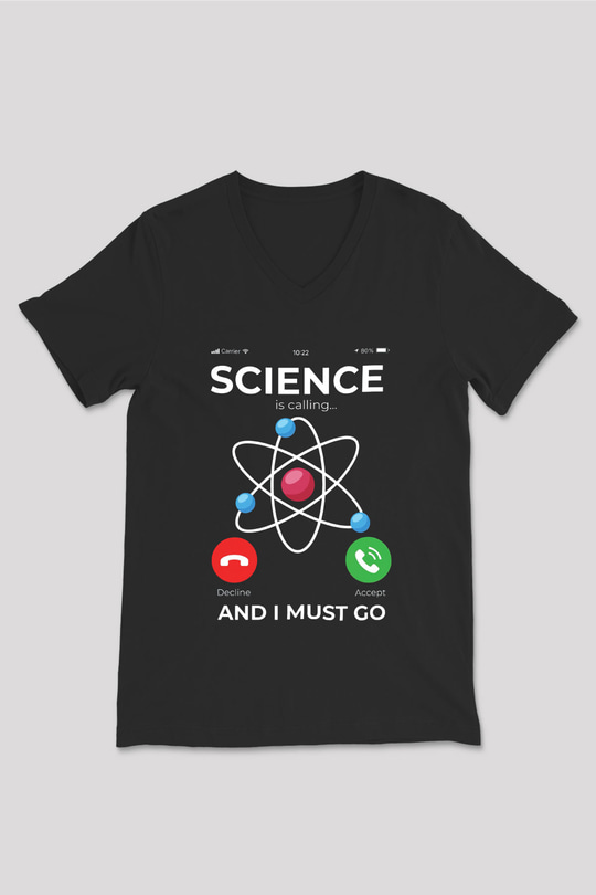 Bilim Arıyor Baskılı Unisex V Yaka Siyah Tİşört - Tshirt